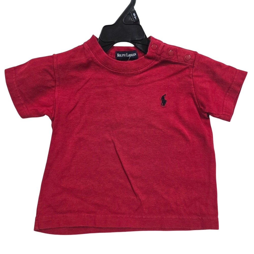 Ralph Lauren Baby Boys Red Short Sleeve T-Shirt Shoulder Snaps Size 3-6-12M